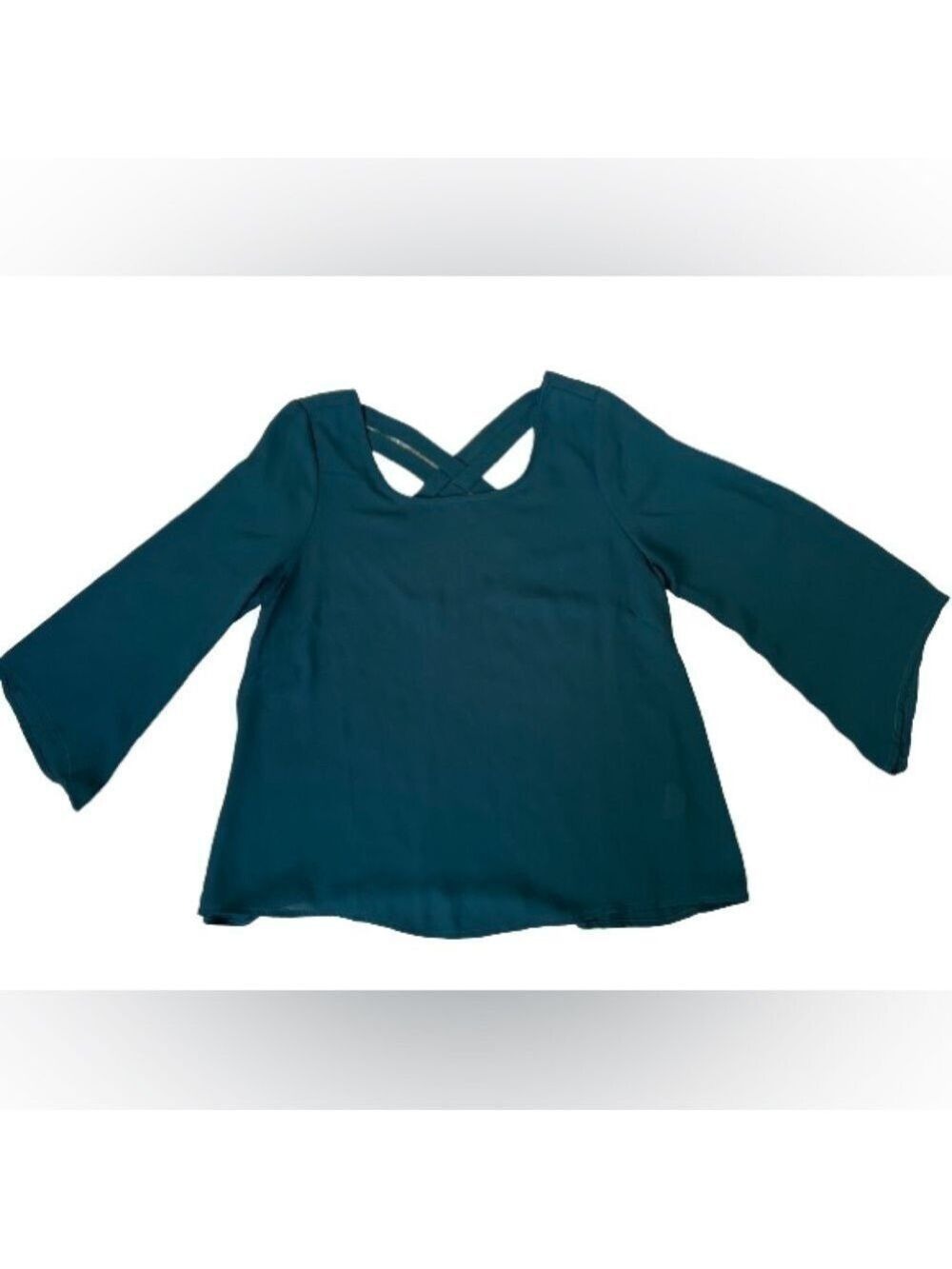 Womens Dark Green Criss Cross Open Back Crepe Top. Size M